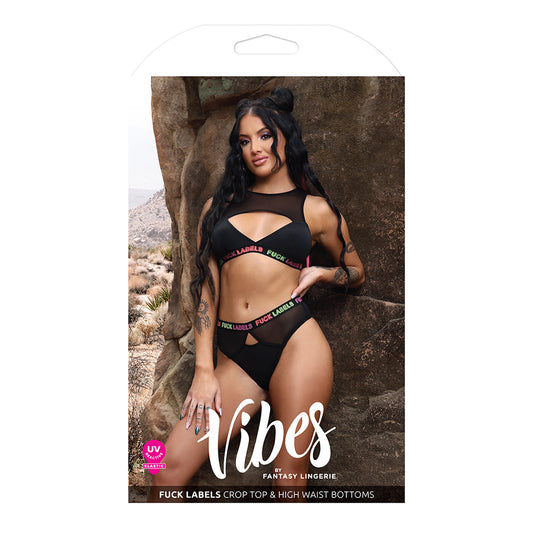 Fantasy Lingerie Vibes Fuck Labels Keyhole Top & High-Waist Bottoms Black M/L