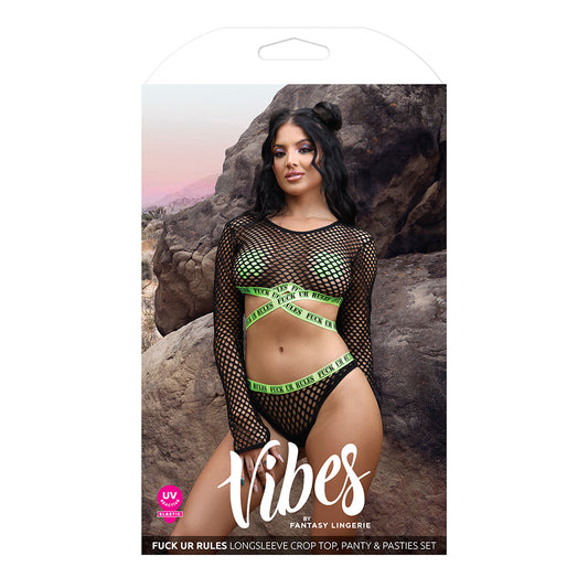 FL Vibes FuckUrRules UV Top&Panty Blk ML