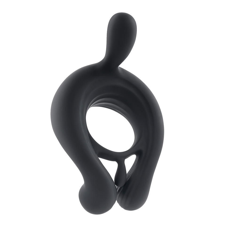 Anillo vibrador para el pene con estimulador Playboy Triple Play, color negro