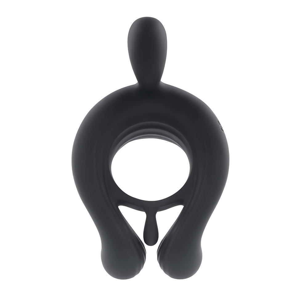 Anillo vibrador para el pene con estimulador Playboy Triple Play, color negro