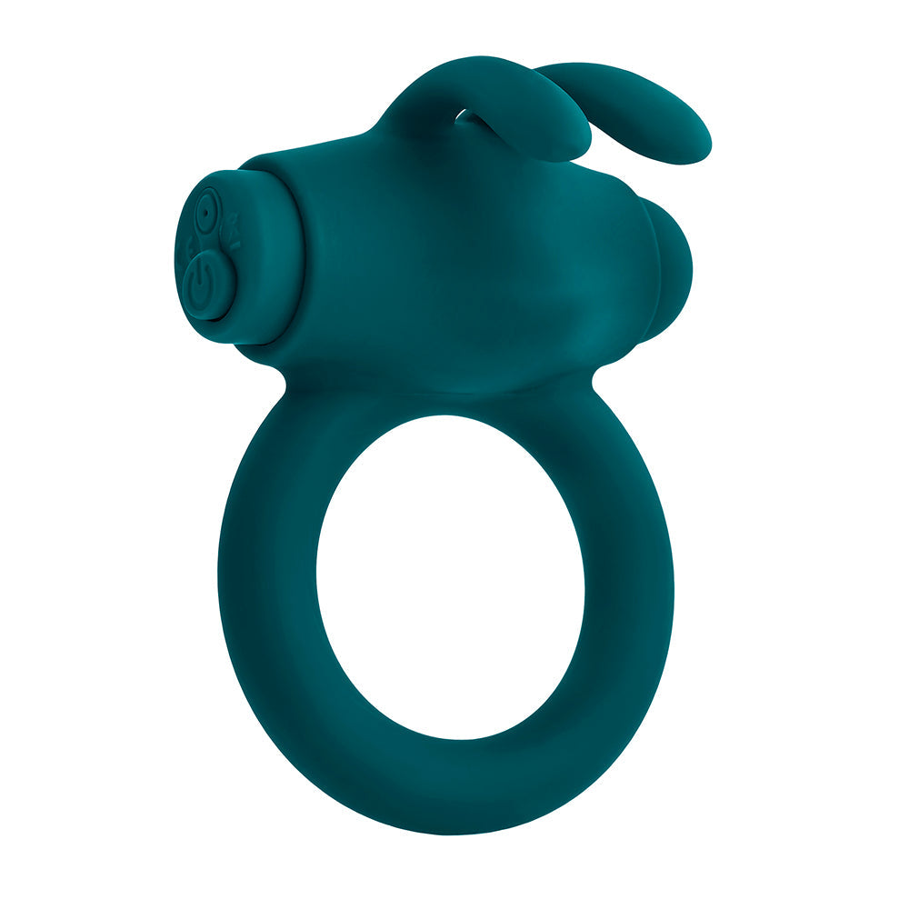 Anillo vibrador para el pene de silicona recargable con estimulador y conejito de Playboy, color verde azulado oscuro