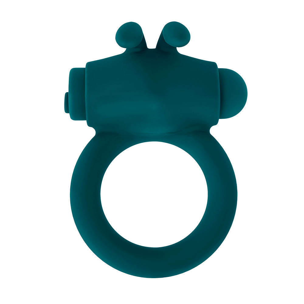 Anillo vibrador para el pene de silicona recargable con estimulador y conejito de Playboy, color verde azulado oscuro