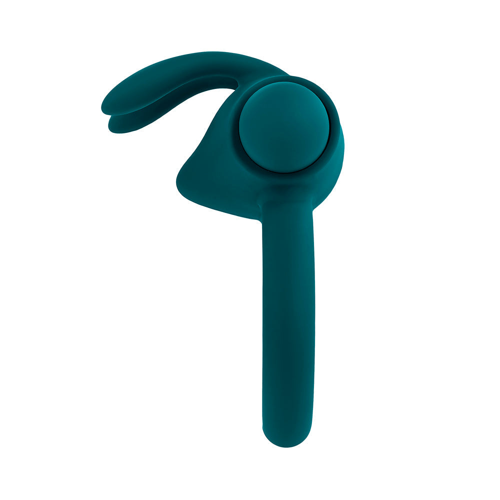 Anillo vibrador para el pene de silicona recargable con estimulador y conejito de Playboy, color verde azulado oscuro