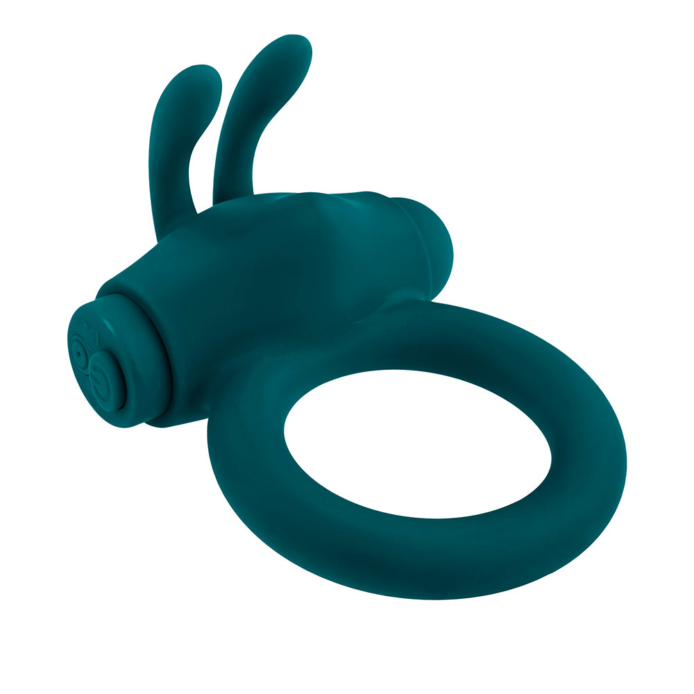 Anillo vibrador para el pene de silicona recargable con estimulador y conejito de Playboy, color verde azulado oscuro