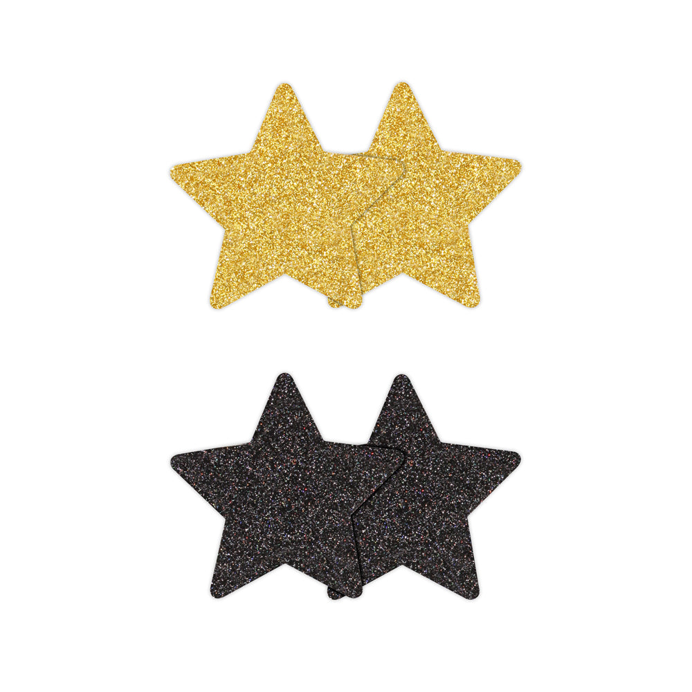 Pretty Pasties Glitter Stars Bk/Gold 2pr