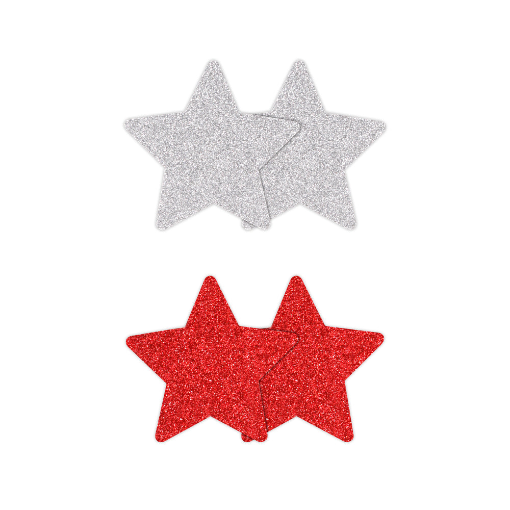 Pretty Pasties Glitter Stars Rd/Sil 2pr