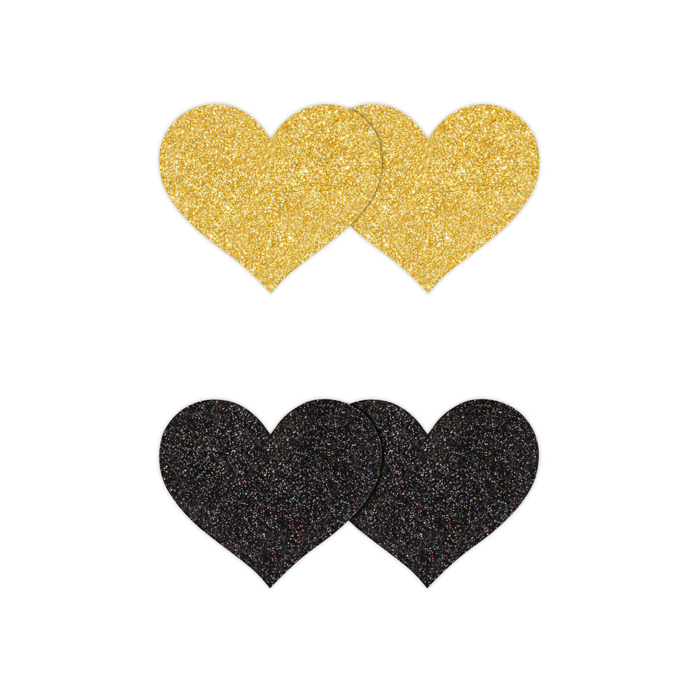 Pretty Pasties Glitter Hearts Bk/Gold 2p