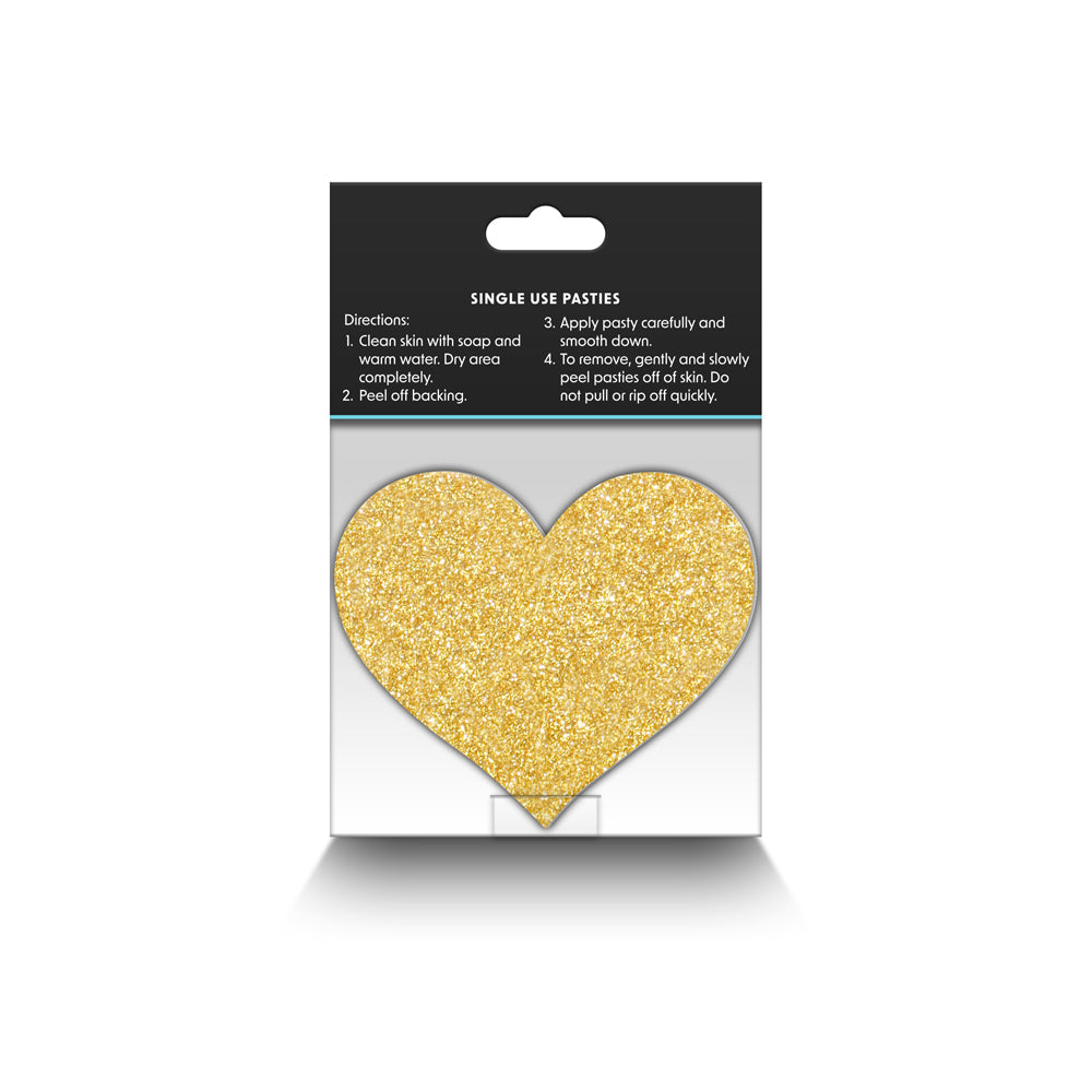 Pretty Pasties Glitter Hearts Bk/Gold 2p