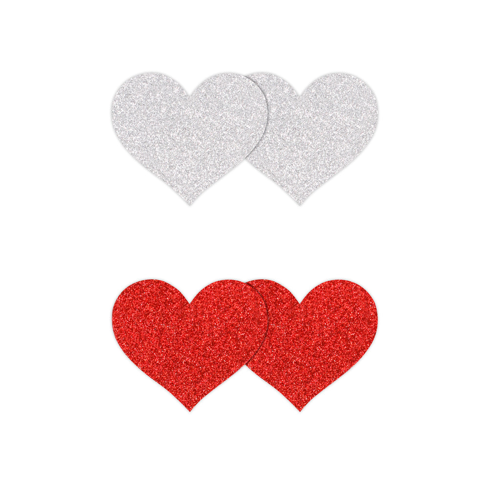 Pretty Pasties Glitter Hearts Rd/Sil 2pr