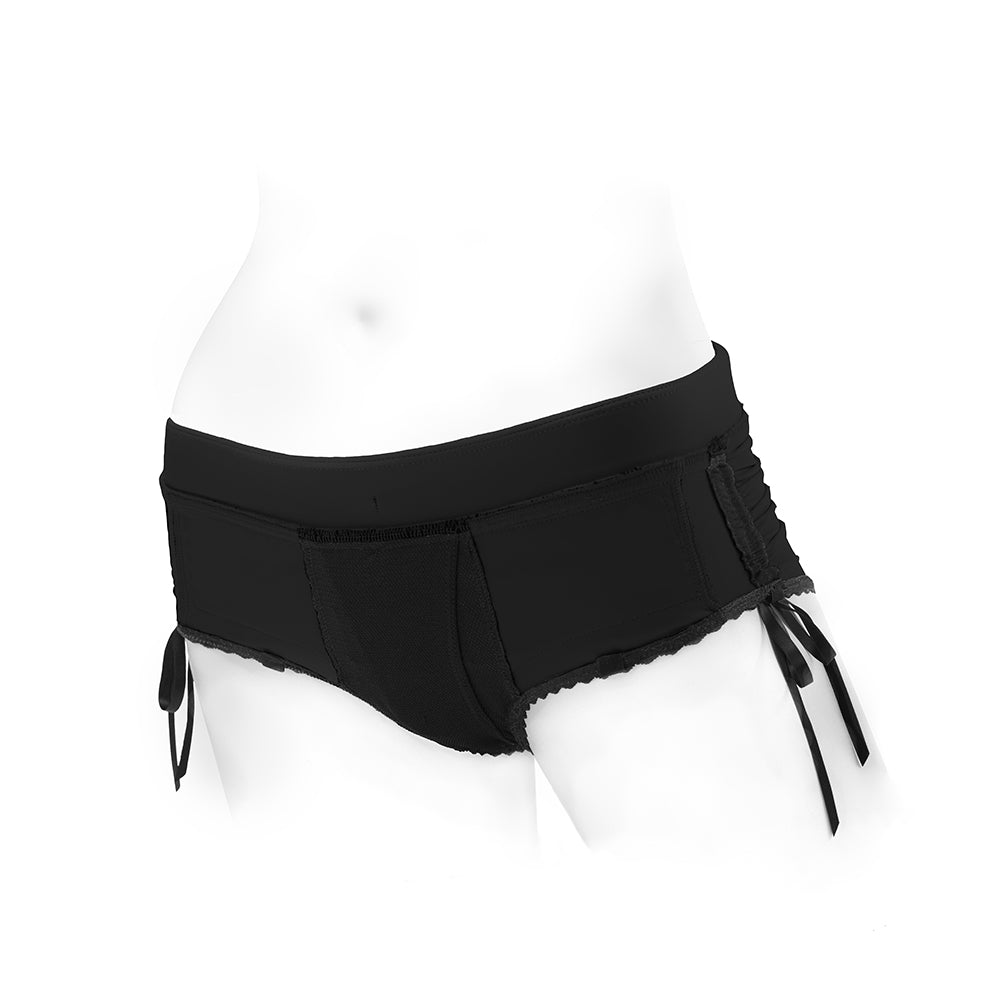 SpareParts Sasha Cinch Booty Short Harness Black Size XL