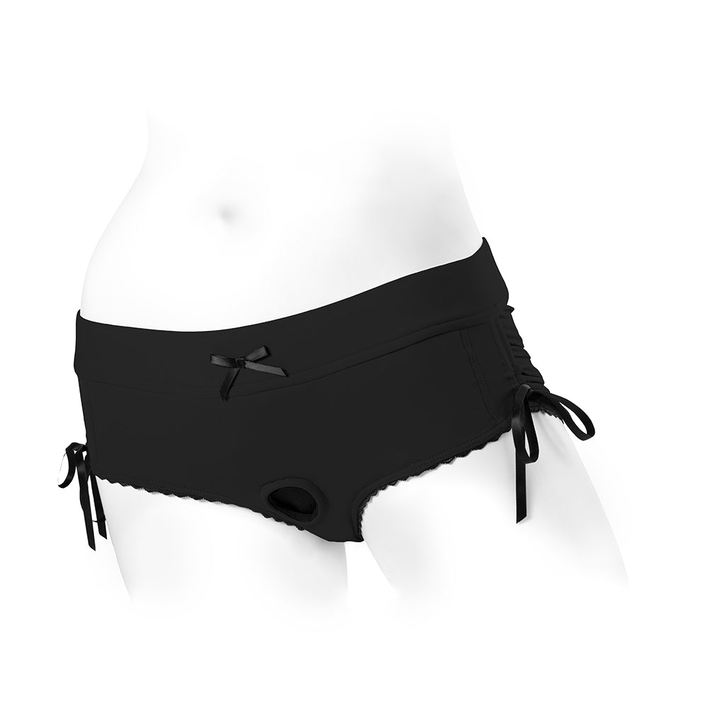 SpareParts Sasha Cinch Booty Short Harness Black Size 3XL