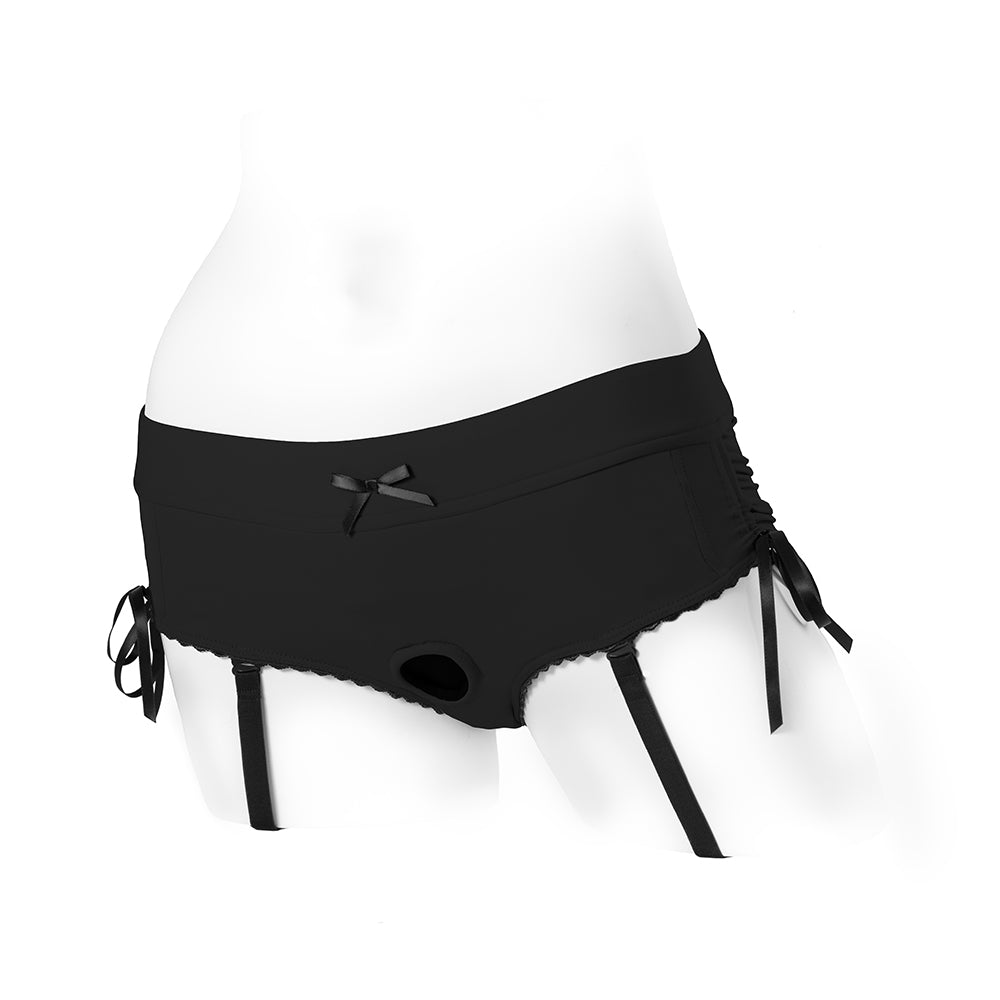 SpareParts Sasha Cinch Booty Short Harness Black Size 3XL