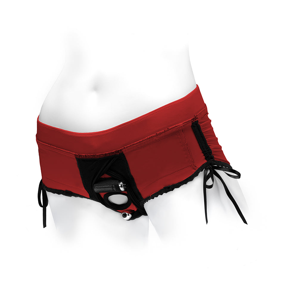 SpareParts Sasha Cinch Booty Arnés corto rojo/negro talla M