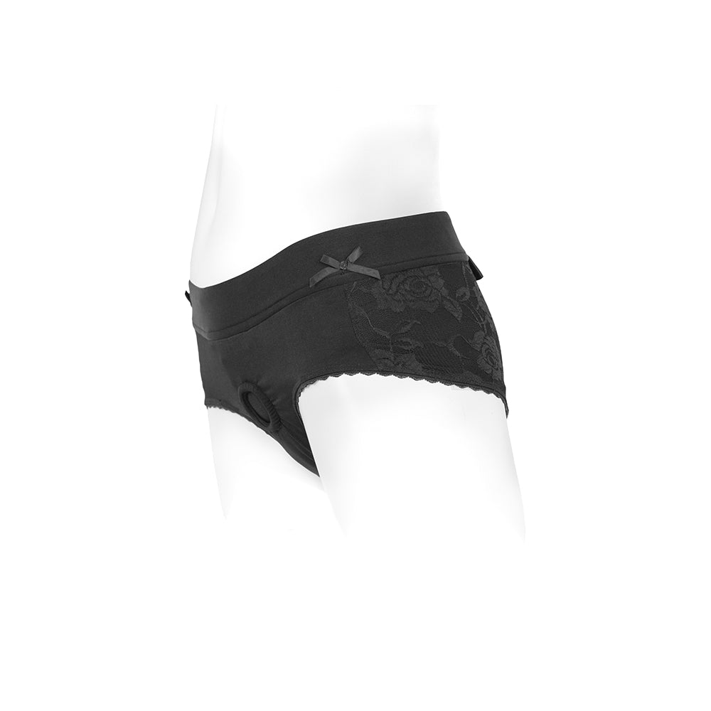 SpareParts Bella Cleavage Booty Short Harness Black Size 3XL