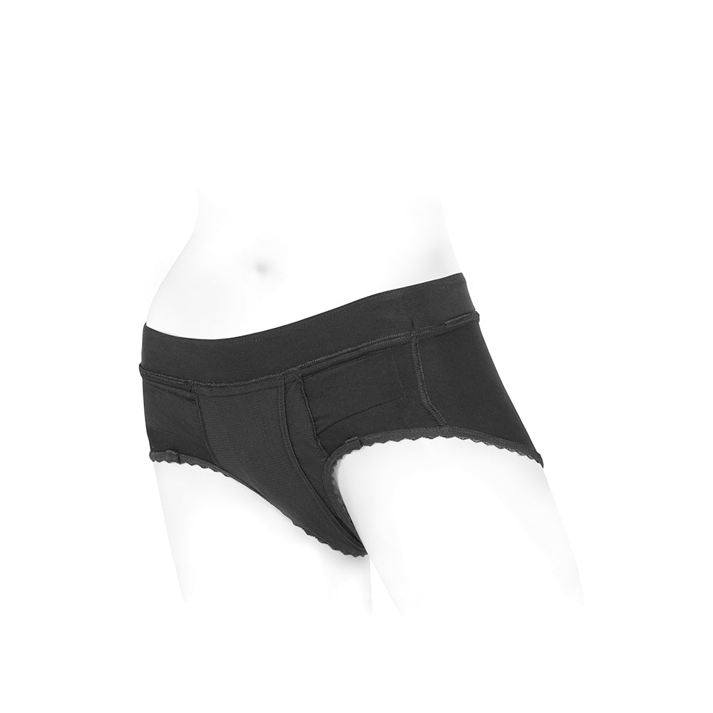 SpareParts Bella Cleavage Booty Short Harness Black Size 3XL