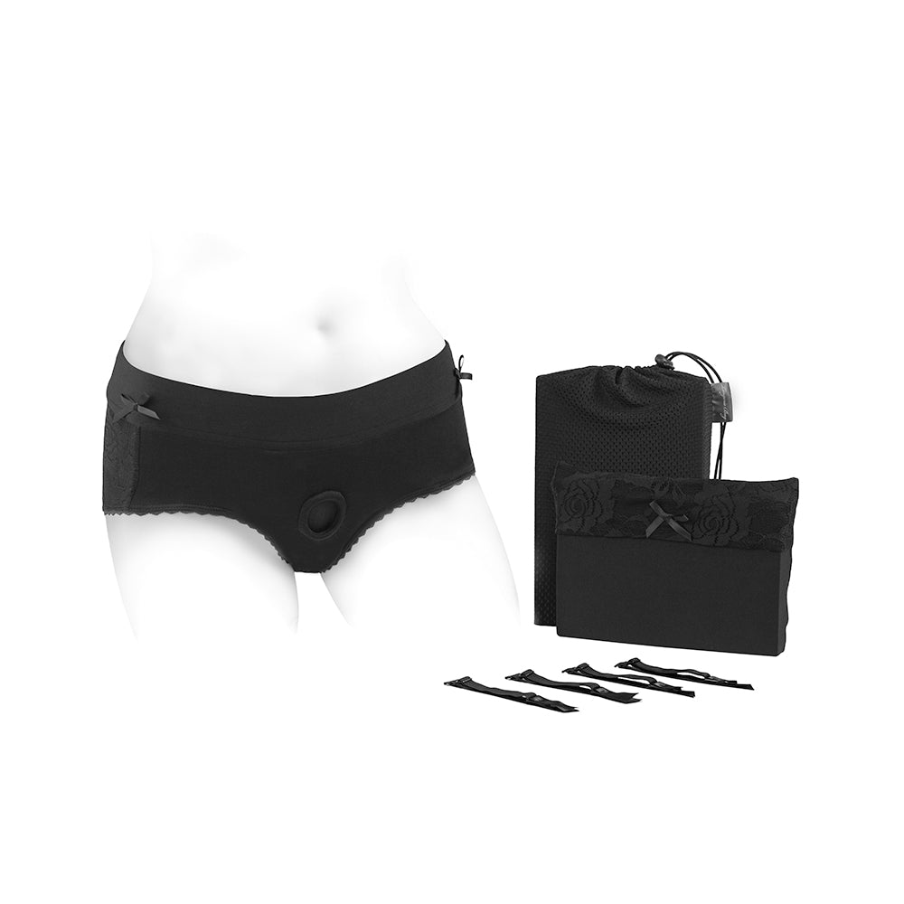 SpareParts Bella Cleavage Booty Short Harness Black Size 5XL