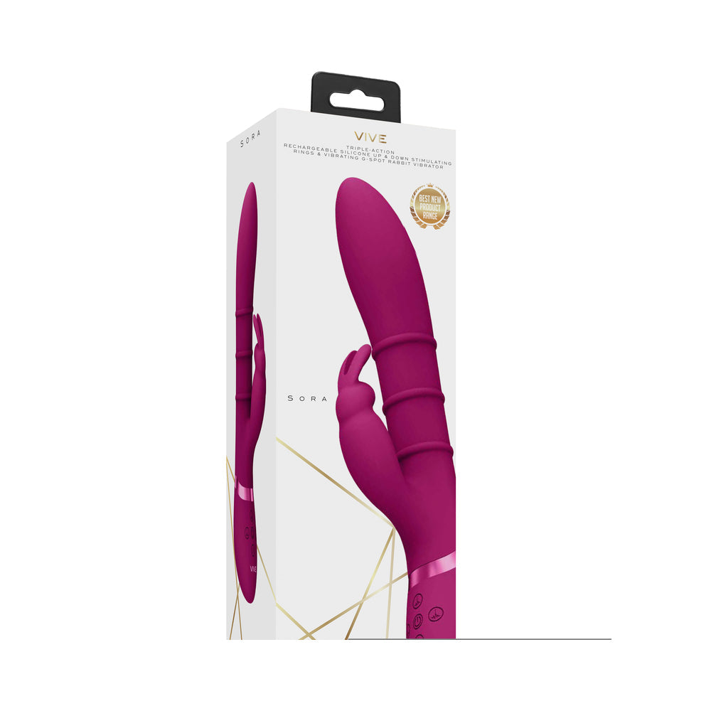 VIVE SORA Rechargeable Silicone G-Spot Rabbit Vibrator with Up & Down Stimulating Rings Pink