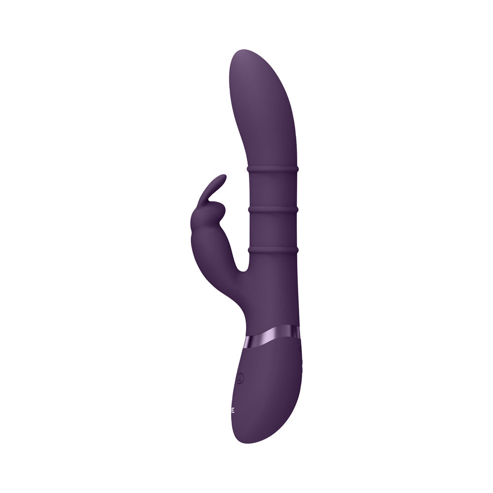 Vibrador de silicona recargable para punto G con anillos estimulantes hacia arriba y hacia abajo VIVE SORA, morado