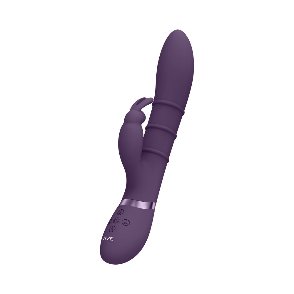 Vibrador de silicona recargable para punto G con anillos estimulantes hacia arriba y hacia abajo VIVE SORA, morado