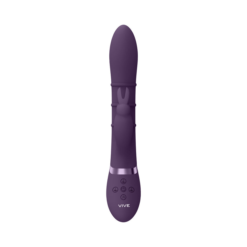 Vibrador de silicona recargable para punto G con anillos estimulantes hacia arriba y hacia abajo VIVE SORA, morado