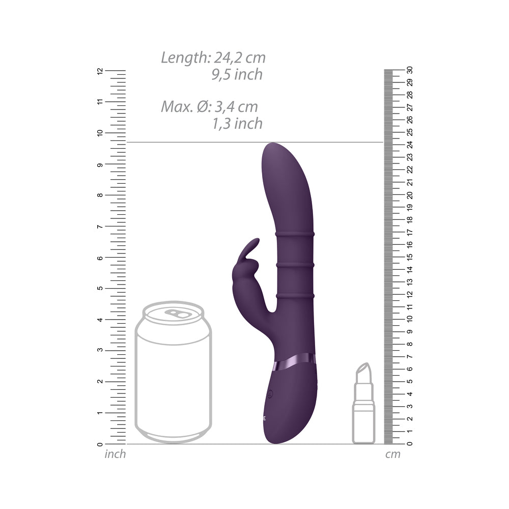 Vibrador de silicona recargable para punto G con anillos estimulantes hacia arriba y hacia abajo VIVE SORA, morado