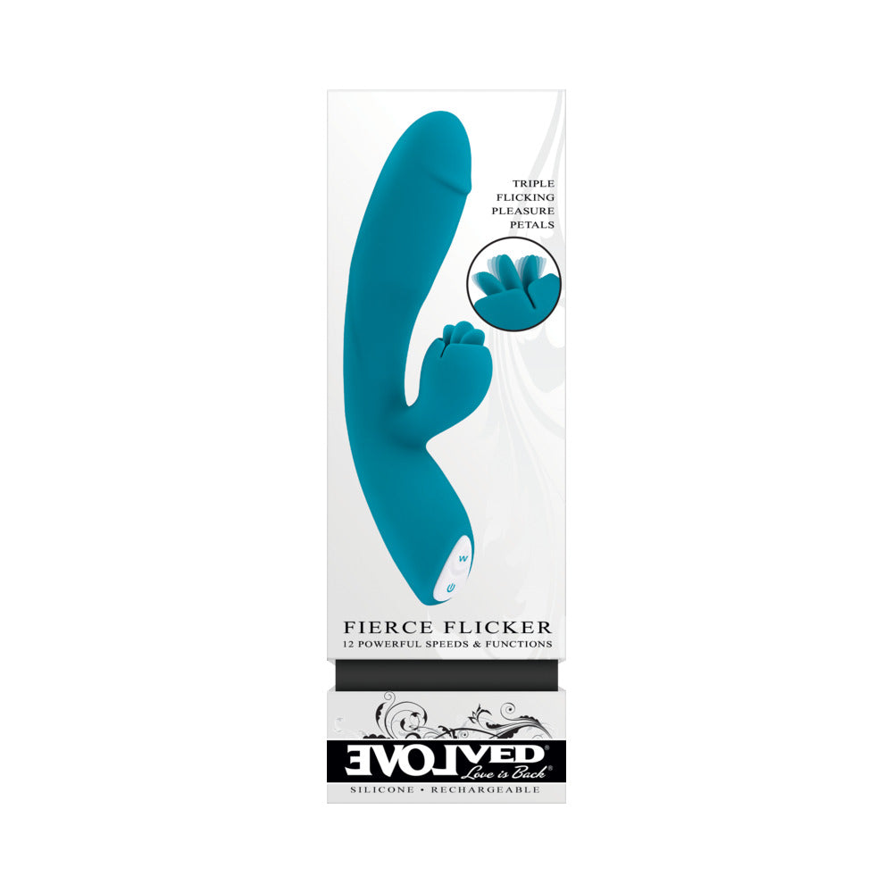 Evolved Fierce Flicker Rechargeable Dual Stim Vibe Silicone Teal