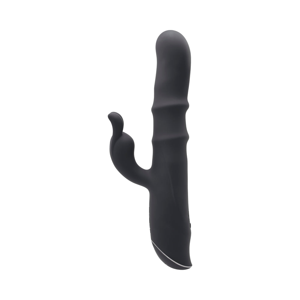 Vibrador de silicona recargable de doble estimulación Ringmaster de Evolved, color negro