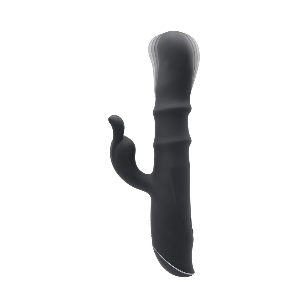 Vibrador de silicona recargable de doble estimulación Ringmaster de Evolved, color negro