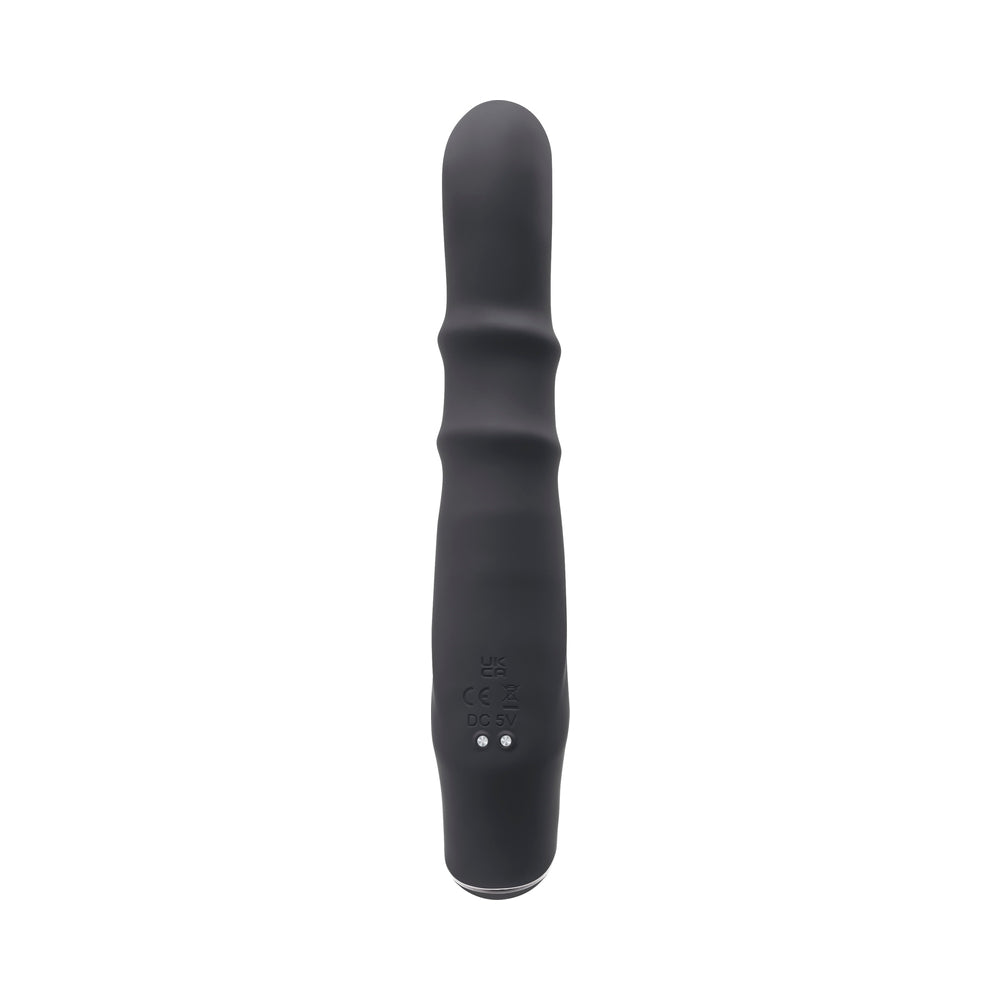 Vibrador de silicona recargable de doble estimulación Ringmaster de Evolved, color negro