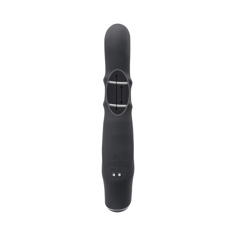 Vibrador de silicona recargable de doble estimulación Ringmaster de Evolved, color negro