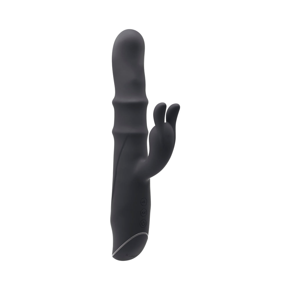 Vibrador de silicona recargable de doble estimulación Ringmaster de Evolved, color negro