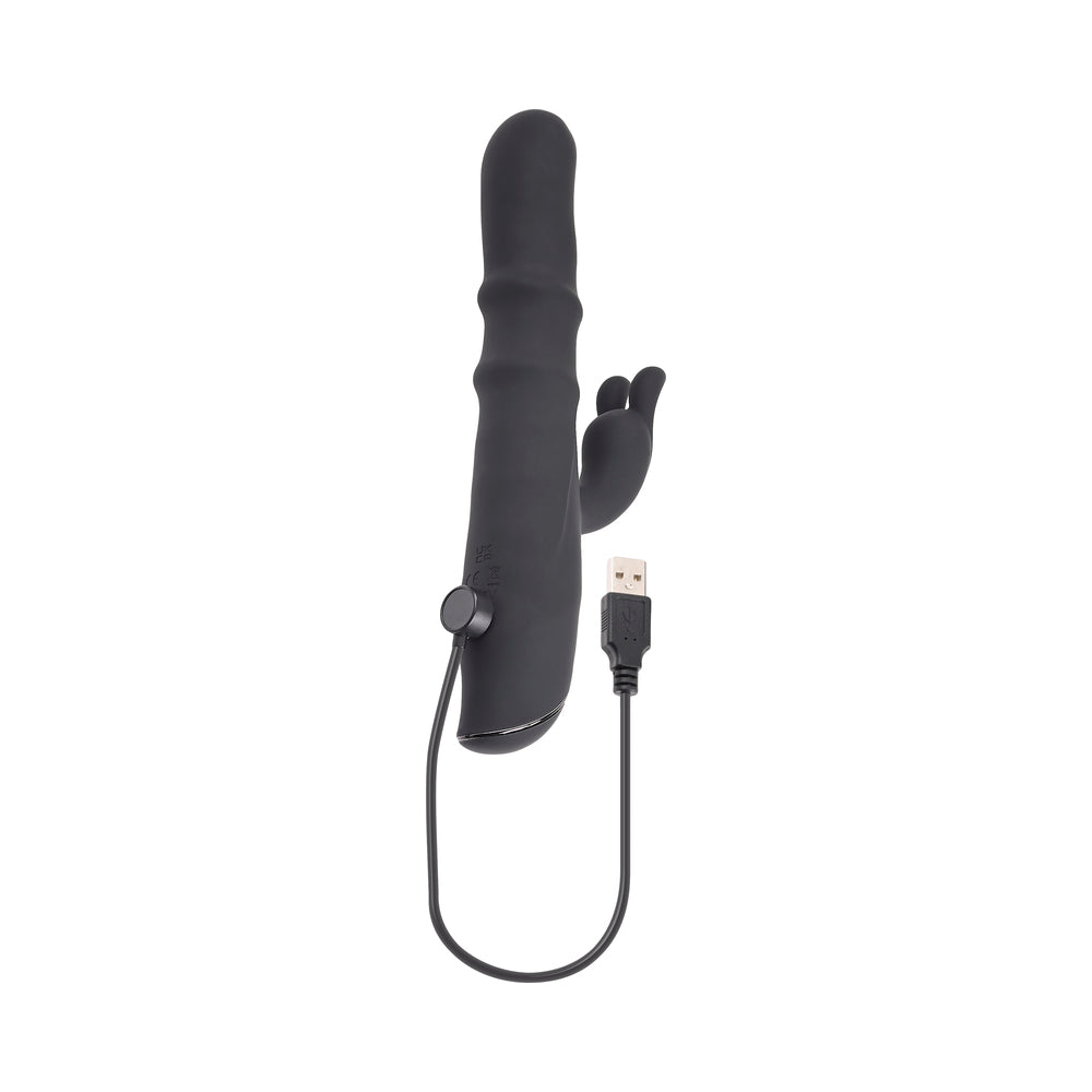 Vibrador de silicona recargable de doble estimulación Ringmaster de Evolved, color negro