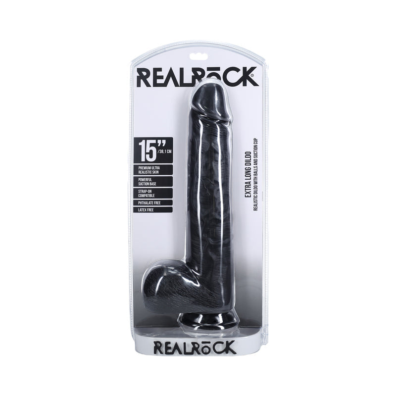 RealRock Extra Long 15 in. Dildo with Balls Black