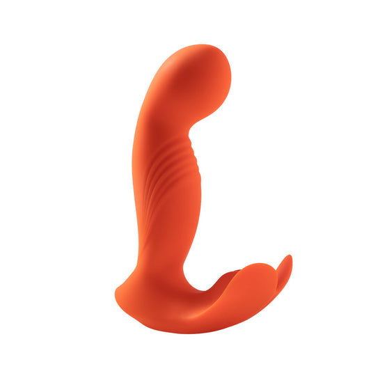 Vibrador para punto G Honey Play Box Crave 3 con cabezal de masaje giratorio y estimulador de clítoris, color naranja