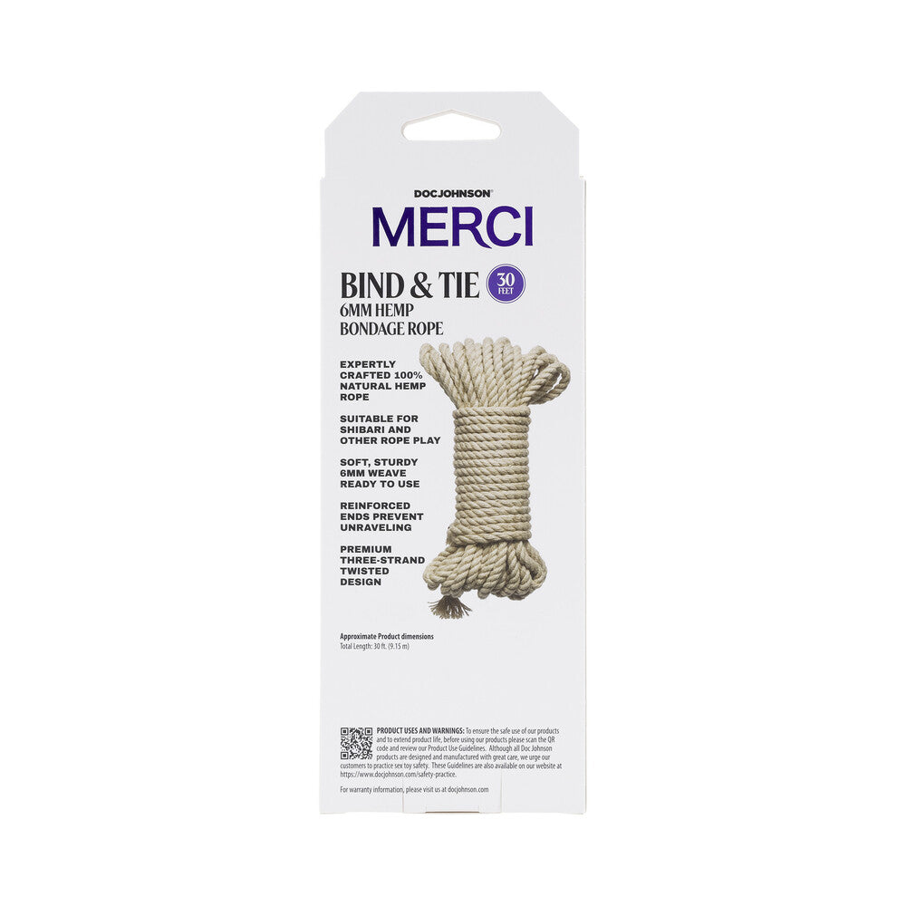 Merci Bind & Tie 6mm Hemp Rope 30ft Natu