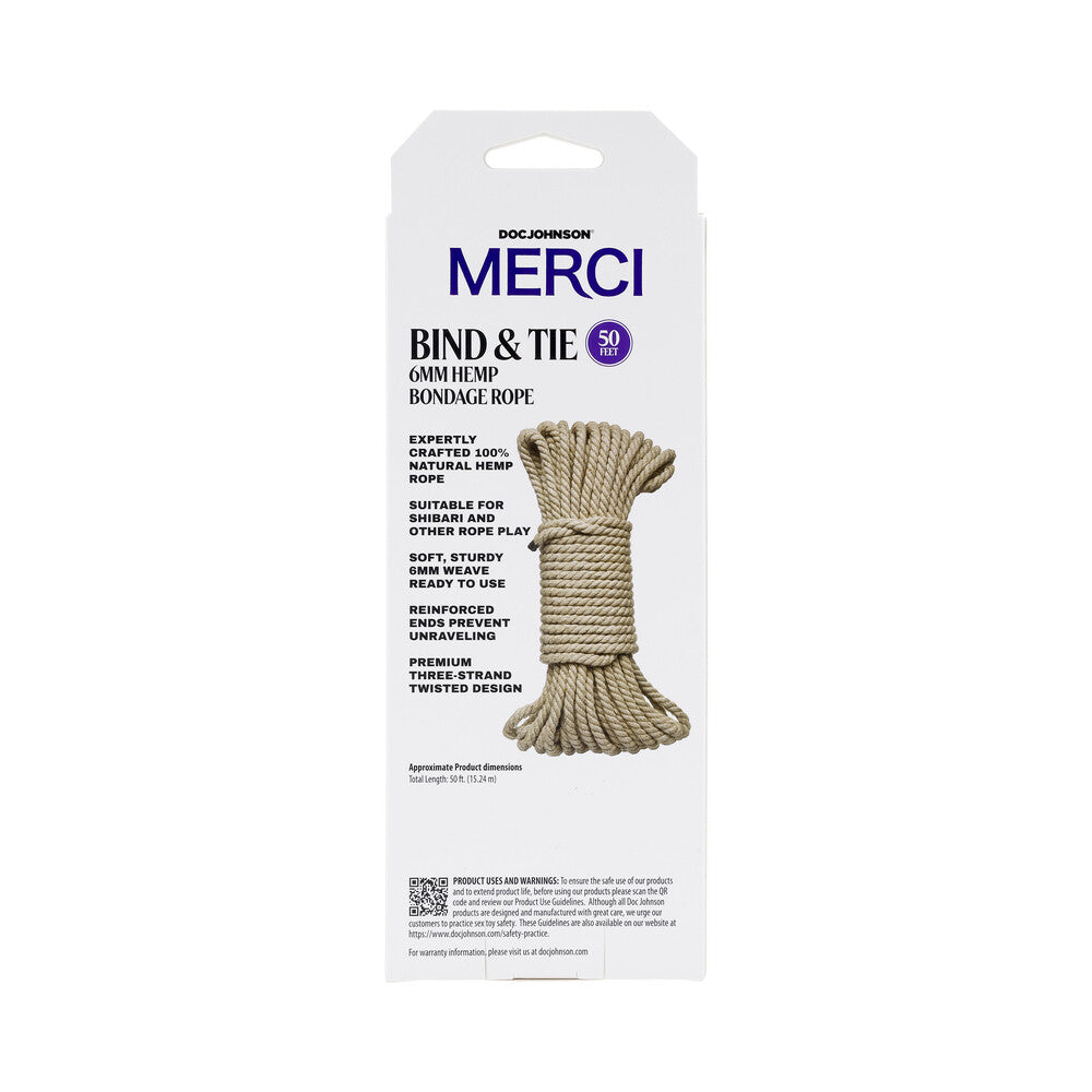 Merci Bind & Tie 6mm Hemp Rope 50ft Natu