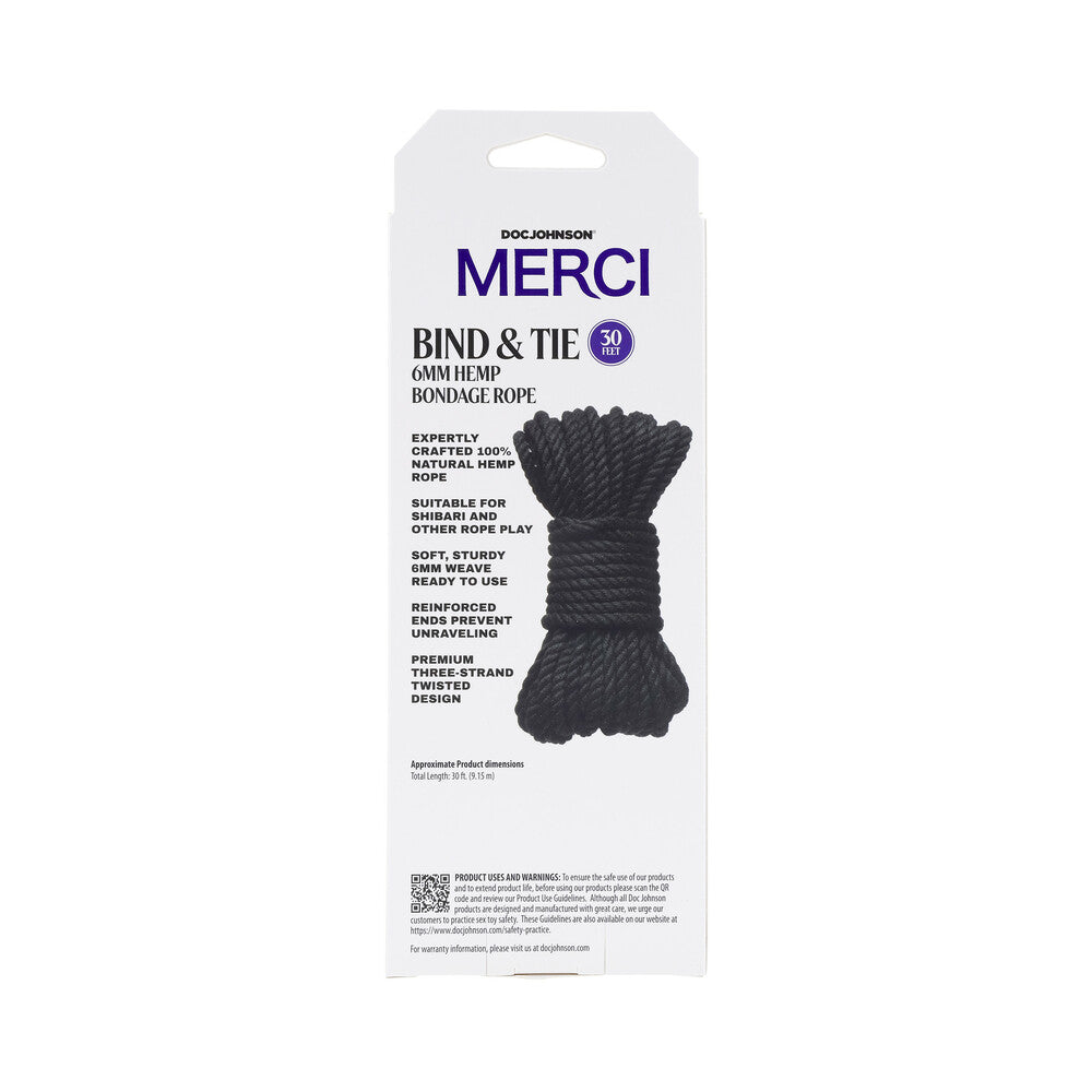 Merci Bind & Tie 6mm Hemp Rope 30ft Blk