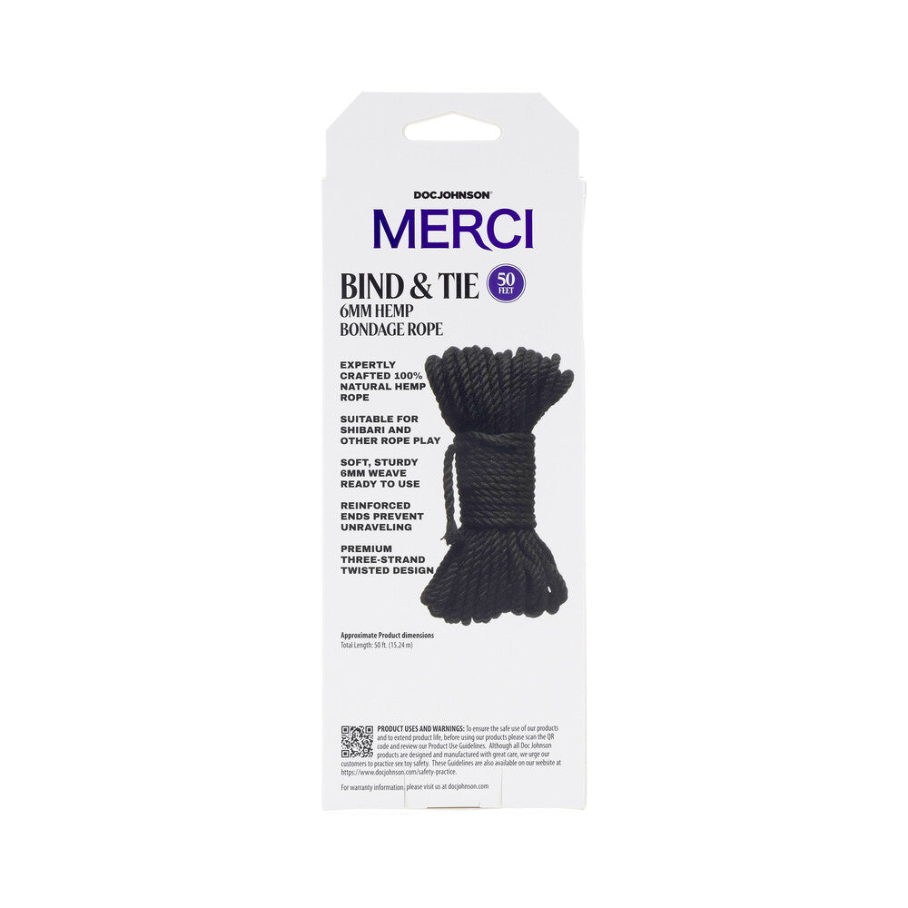 Merci Bind & Tie 6mm Hemp Rope 50ft Blk