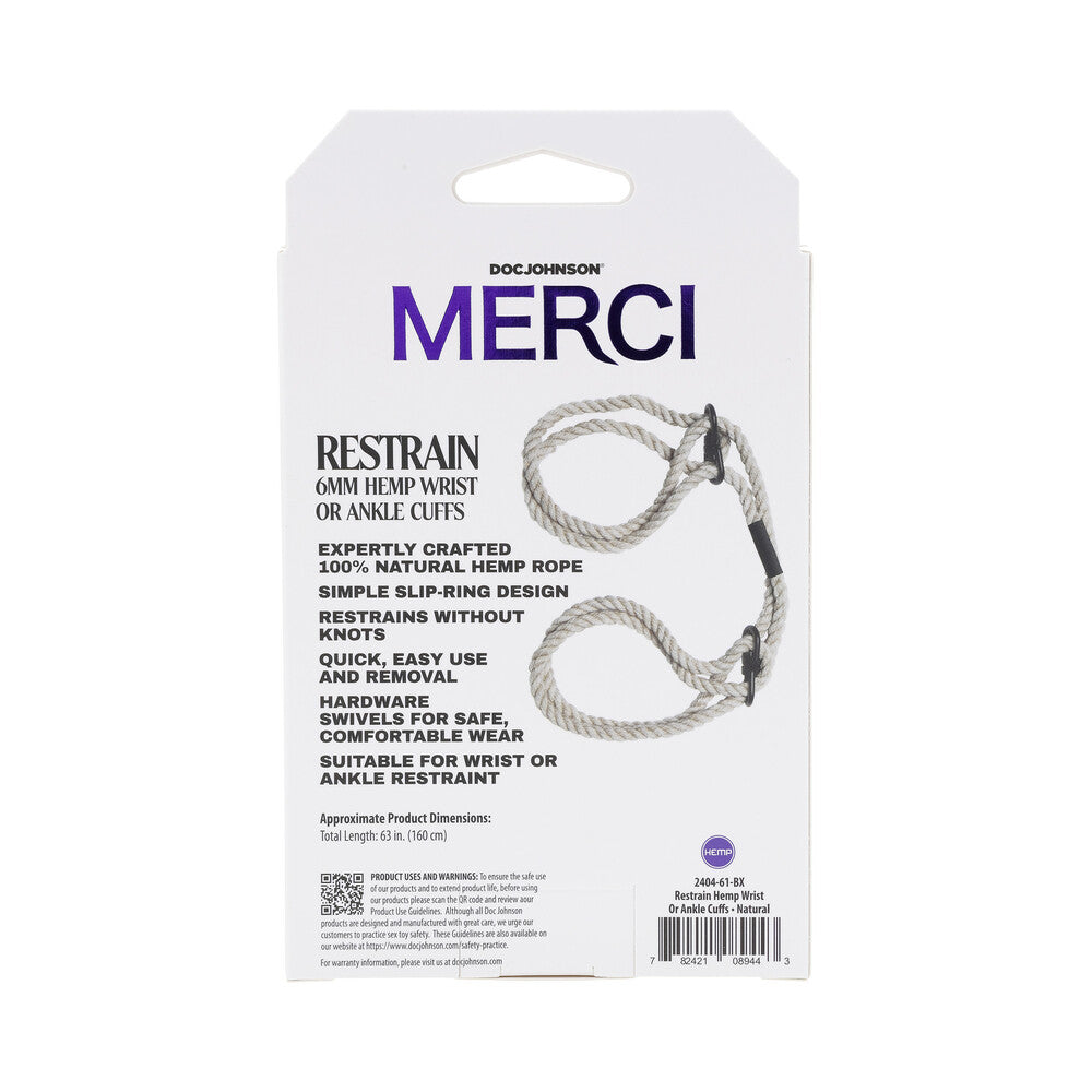 Merci Restrain 6mm Hemp Wri/Ank Cuffs Na