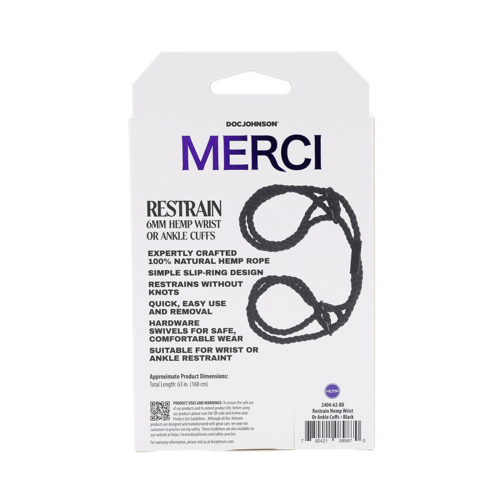 Merci Restrain 6mm Hemp Wri/Ank Cuffs Bk