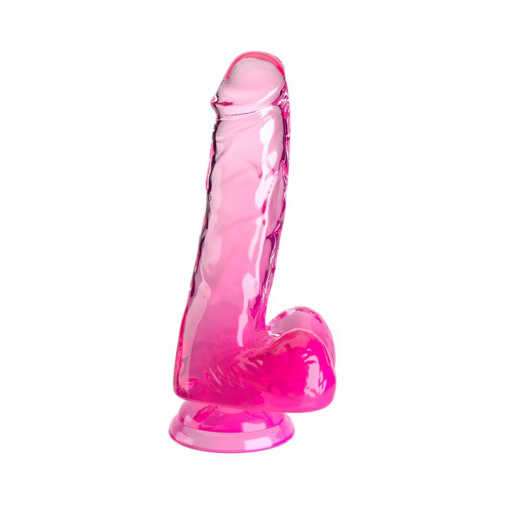 King Cock transparente con bolas de 6 pulgadas, color rosa