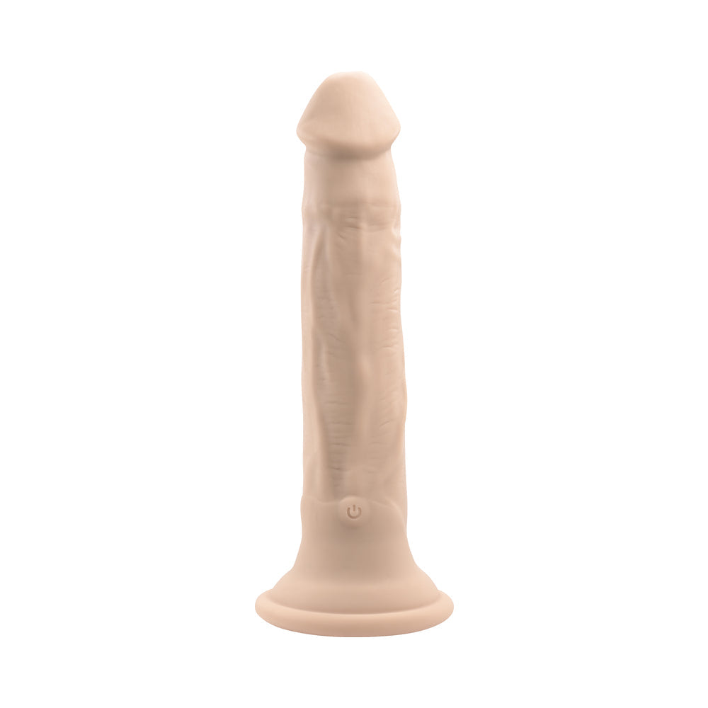 Consolador vibrador de silicona recargable con luz remota y diseño evolucionado en Thrust We Trust