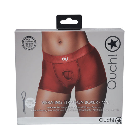 Ouch! Vibrating Strap-on Boxer Red M/L