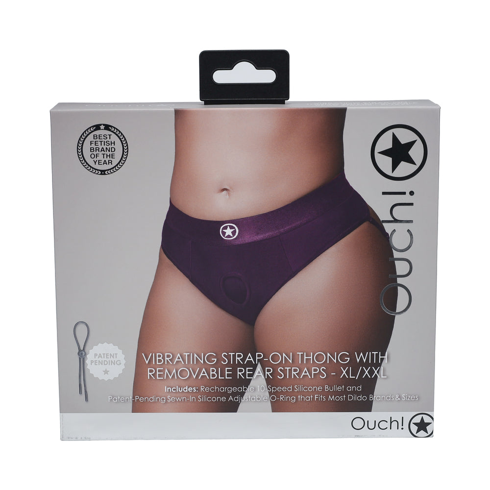 Ouch! Vibrating Strap-on Thong with Removable Butt Straps Purple XL/XXL