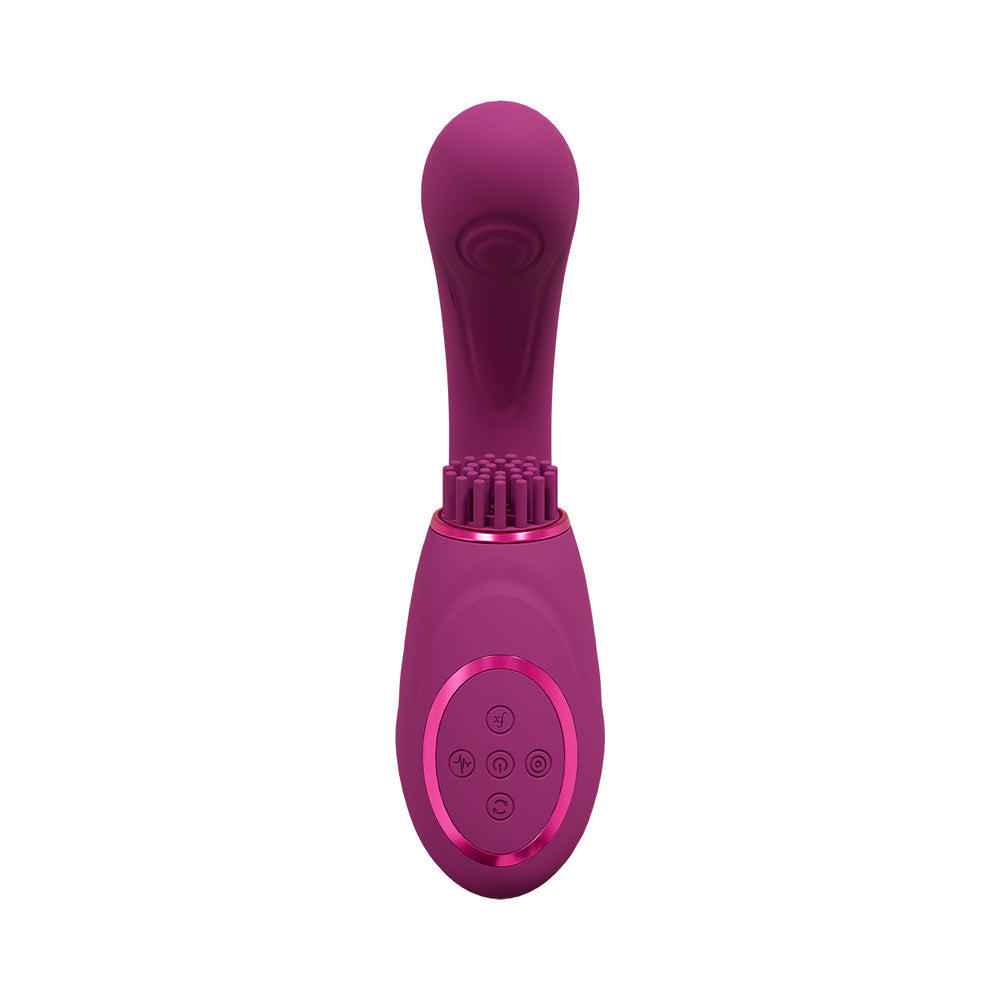 Vibrador de punto G con triple motor recargable VIVE Gen con ondas de pulso y cerdas vibratorias color rosa