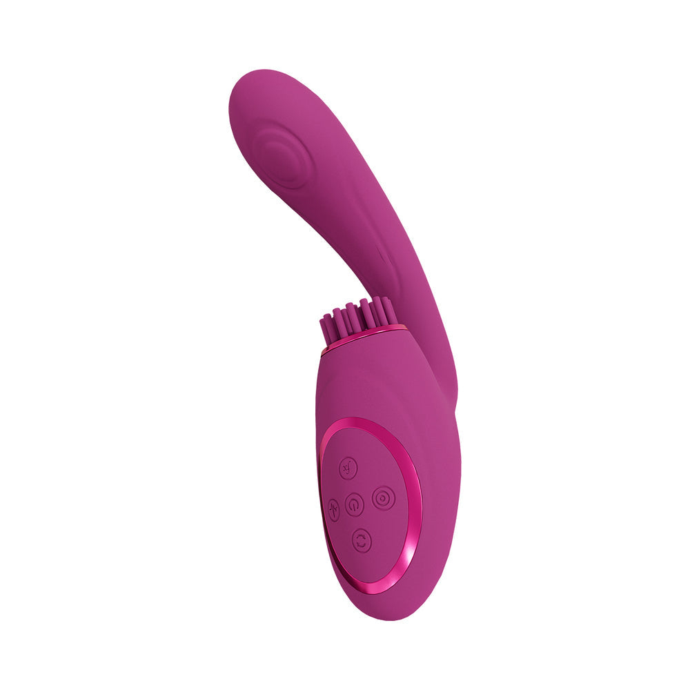 Vibrador de punto G con triple motor recargable VIVE Gen con ondas de pulso y cerdas vibratorias color rosa