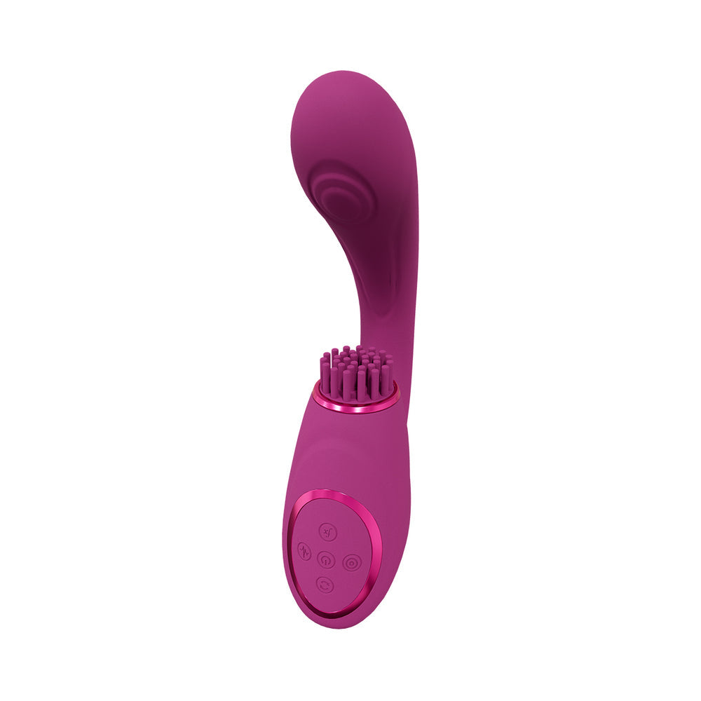 Vibrador de punto G con triple motor recargable VIVE Gen con ondas de pulso y cerdas vibratorias color rosa