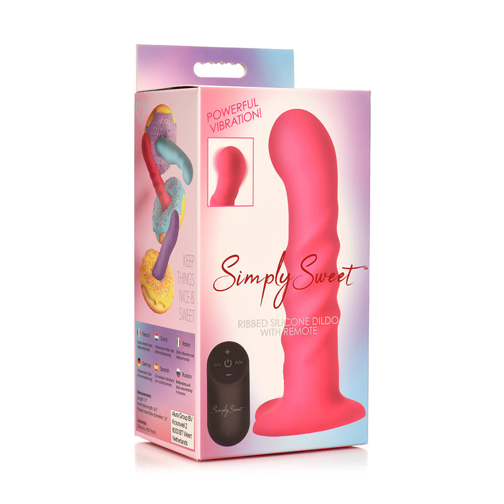 Consolador de silicona acanalado con vibración Simply Sweet 21X con control remoto, color rosa