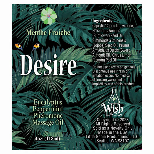 Aceite de masaje con feromonas Desire, eucalipto y menta, 4 oz.