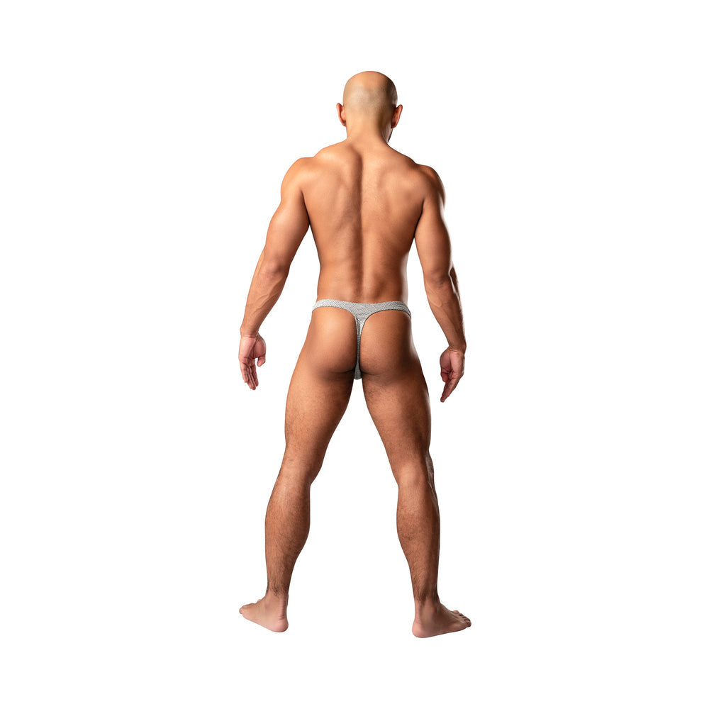 Tanga bong con laberinto de poder masculino, tejido gris, talla S/M